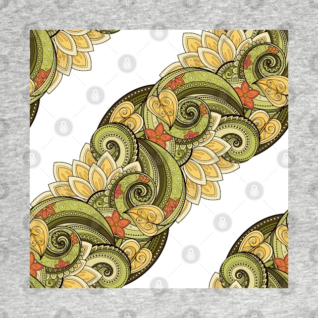 Paisley Print with Vintage Floral Motifs, Striped Diagonal Composition by lissantee